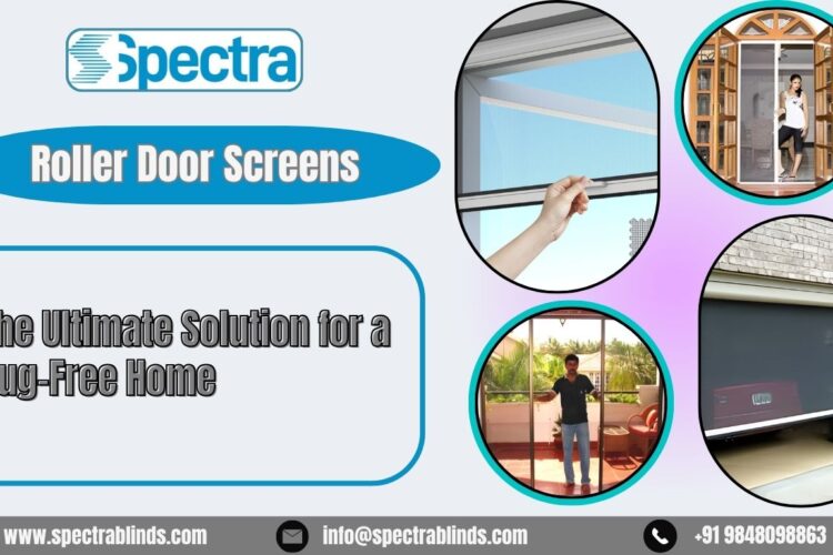 Roller door mosquito screen installed on a sliding glass door for bug protection