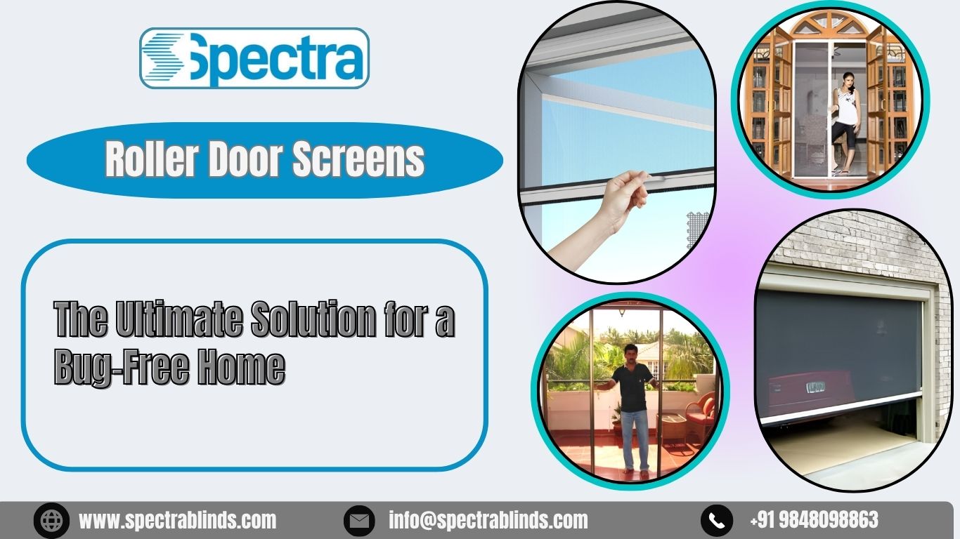 Roller door mosquito screen installed on a sliding glass door for bug protection