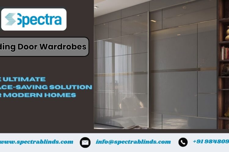 Modern bedroom with sleek sliding door wardrobe in glass and wood finish