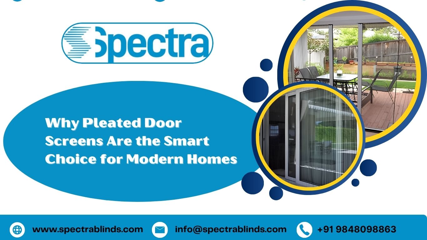 Modern living room with pleated door screens – elegant mosquito protection solution.