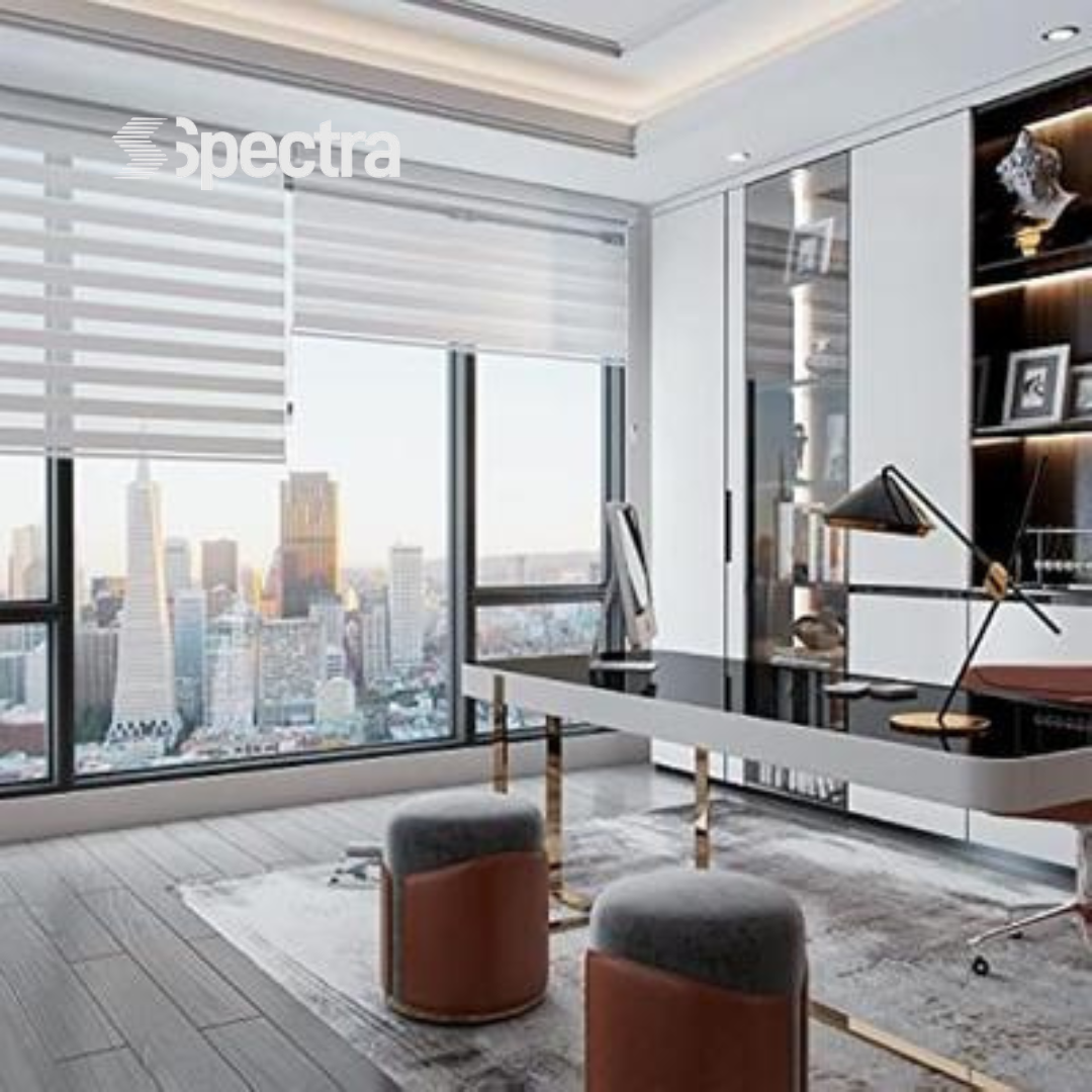 Modern zebra blinds installed in an office