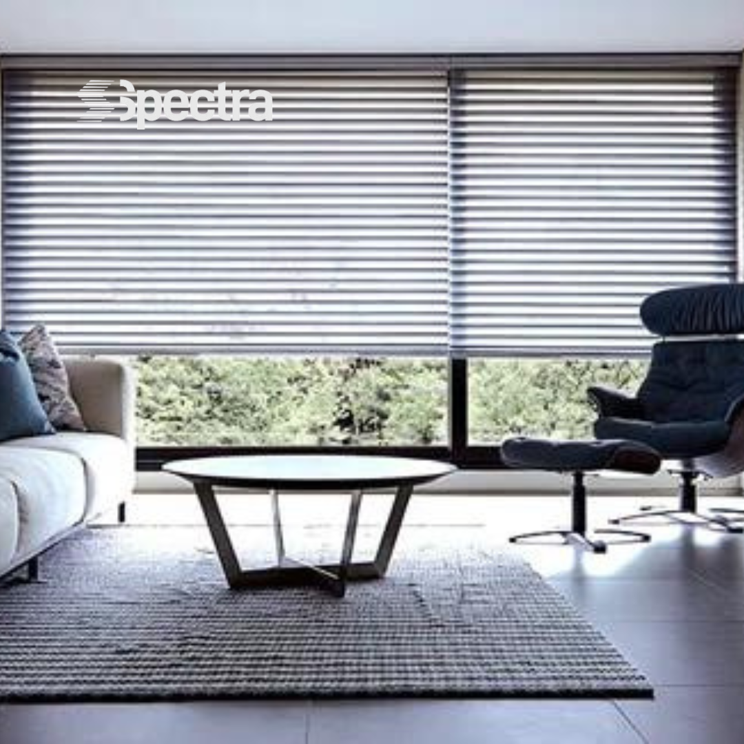 White horizontal roller blinds fitted to large windows